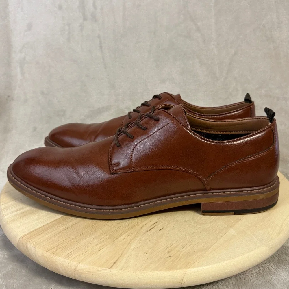 Madden Mens Brown Leather Derby Shoes Lace Up Dress Ortholite Cognac US 13